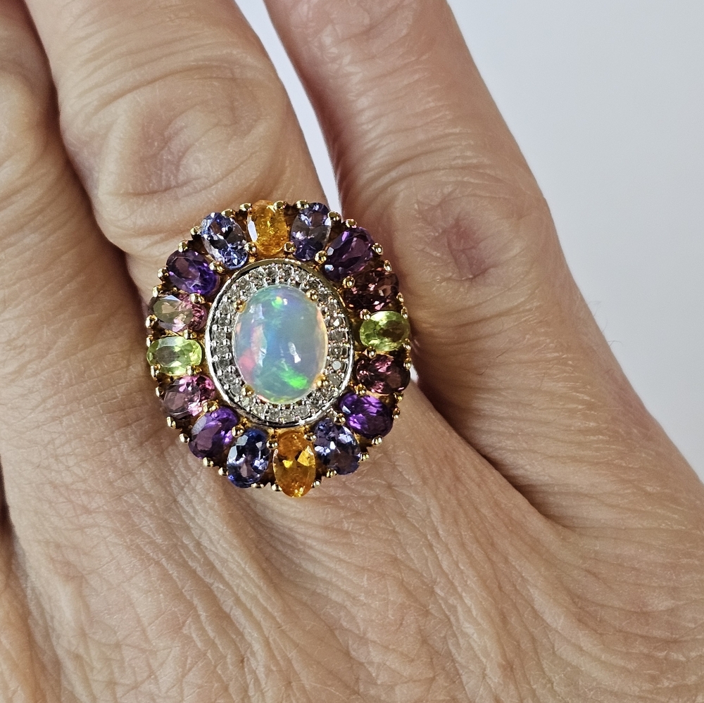 Genuine Opal & Multiple Gemstone Ring 18k Yellow Gold Vermeil Size 7! - Picture 10 of 12